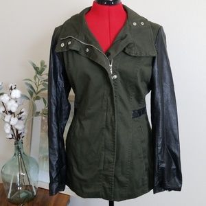 H&M Military Jacket with Faux Leather Detail